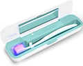UV Toothbrush Sanitizer and Holder, Portable Travel Case and Cover, Toothbrush Cleaner Powered by AA Battery or USB-C, Fits Most Brushes