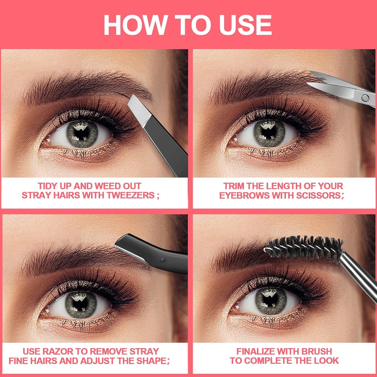 Eyebrow Kit, 6in1 For Women & Men Facial Hair, Scissors, Eyebrow Kit, Eyebrow Tweezers, Eyebrow Razor, Eyebrow Brush, Eyebrow Scissors. Professional Grooming Set