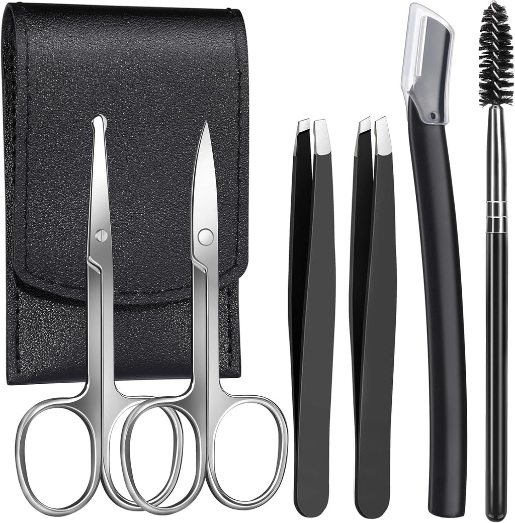 Eyebrow Kit, 6in1 For Women & Men Facial Hair, Scissors, Eyebrow Kit, Eyebrow Tweezers, Eyebrow Razor, Eyebrow Brush, Eyebrow Scissors. Professional Grooming Set